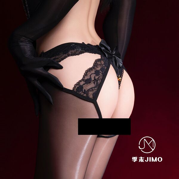 Lustrous Butterfly Bow Black Sheer Stockings with Jingle Bell & Open-Crotch Design - Sensual Lingerie - 640-pin 3D Aurora Ultra-thin