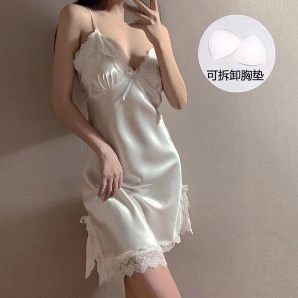 Qingran luxury lace sleep set for women – silk-satin & chiffon sexy slip dress, pure temptation nightwear with adjustable