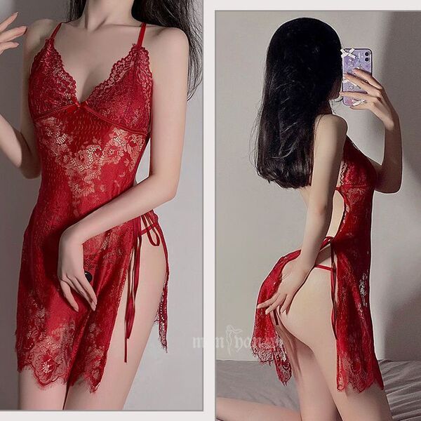 Pure Temptation Lingerie Sleepwear Set - Seductive Midnight Bedroom Outfit for Small Bust Women - red