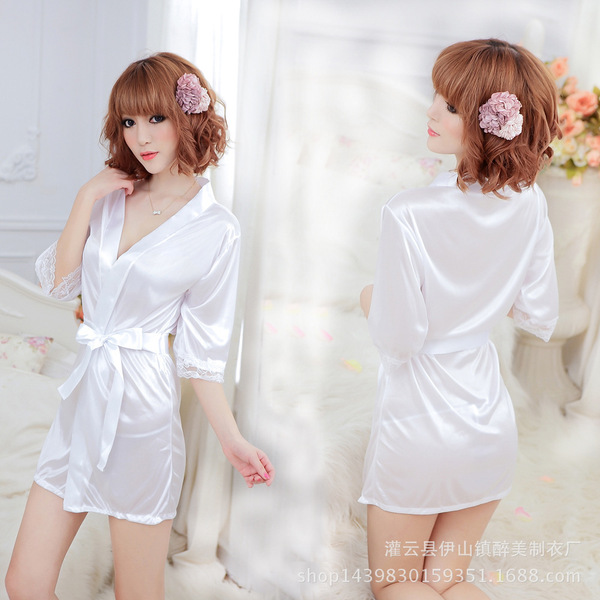 European Women's Sexy Lace Sleepwear Set - Plus Size Transparent Robe & Matching Lingerie Outfit - White