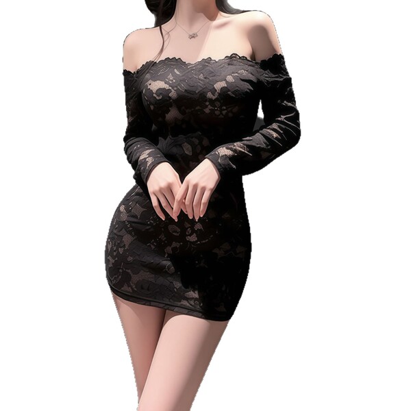 Orange Flame Lingerie Set - Sexy Lace Pure-Temptation Bodycon Skirt with Off-Shoulder Secretary Outfit for Nightclub & S - Black + Black Open Crotch Socks