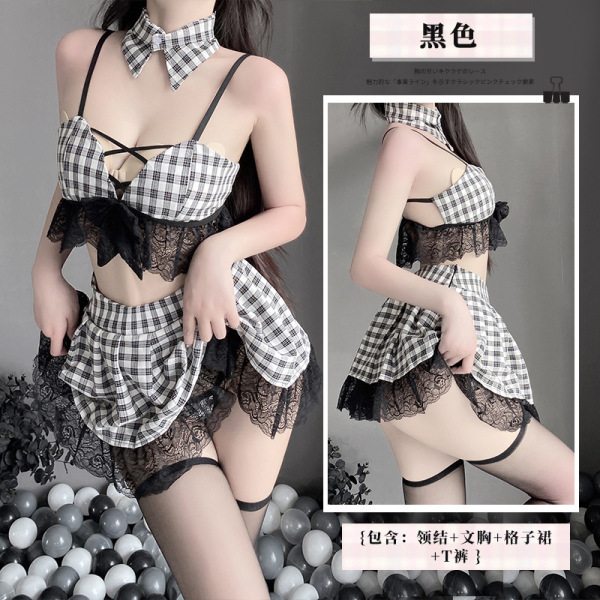 Qingruohan Women's Sexy Costume Set - Student Uniform Role Play Lingerie Outfit for Passionate & Playful Moments - black
