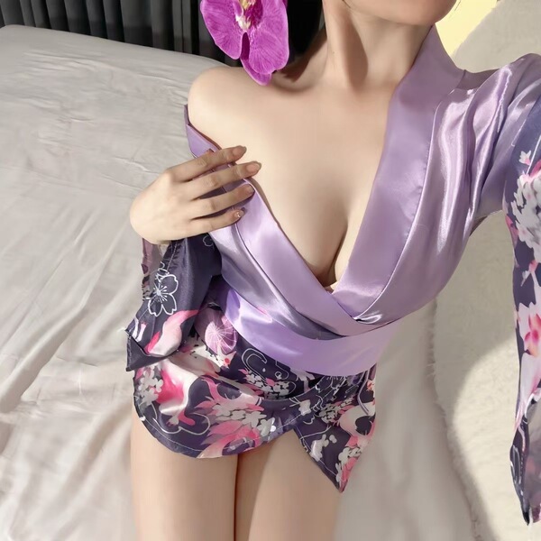 Qiaoduo Temptation Women's Sexy Deep V Lace Kimono Set - Anime-Inspired Japanese Uniform Outfit - Purple