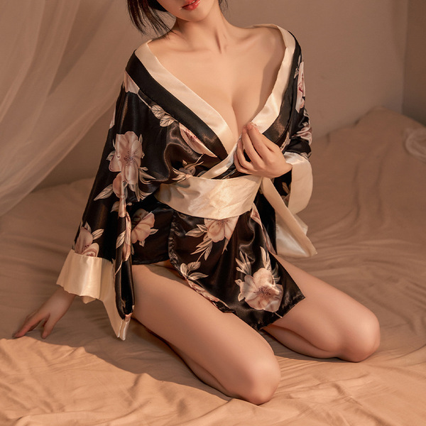 Sexy floral print japanese kimono lingerie set, elegant design perfect for saunas and photo shoots, one-piece ready for drops...