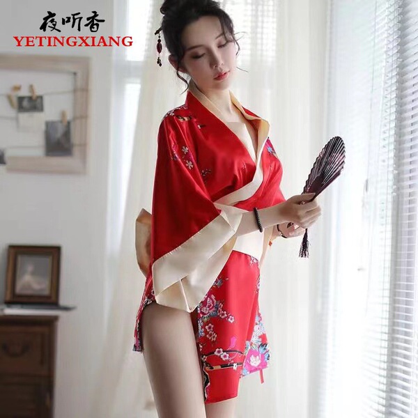 Moxin Japanese-Style Lingerie Set - Sexy Kimono-Themed Costume for Women, Playful & Elegant Erotic Outfit - red