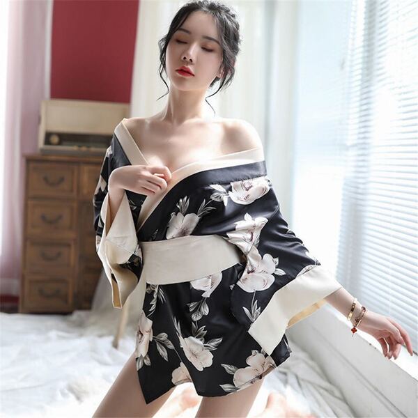 Yasamii Japanese-Inspired Sexy Kimono Lingerie Set – Elegant Adult Costume for Role Play & Cosplay - grey