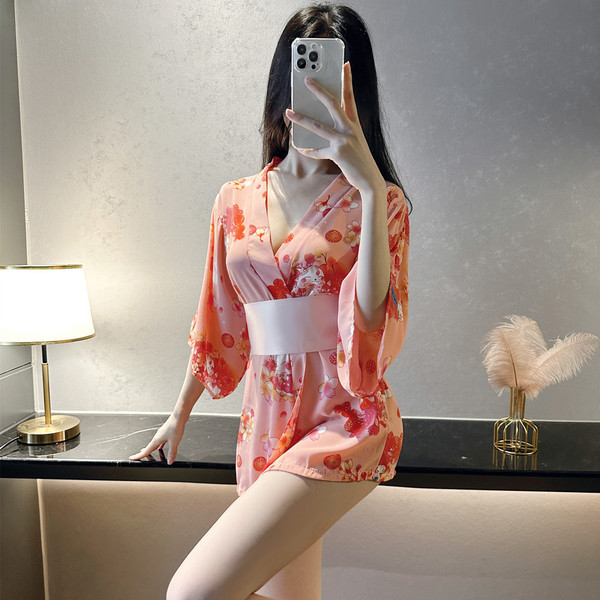 2025 Pure-Yu Lingerie Set – Sheer Japanese-Style Kimono Sleepwear & Uniform Outfit for Women - Uniform set (robe + belt)