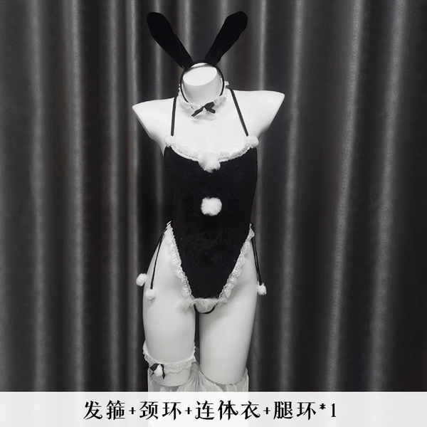 Xianyi Sexy Christmas Bunny Costume Set - Seductive Holiday Lingerie Outfit for Women, Festive Naughty Dress - S33 Black + W1 Black