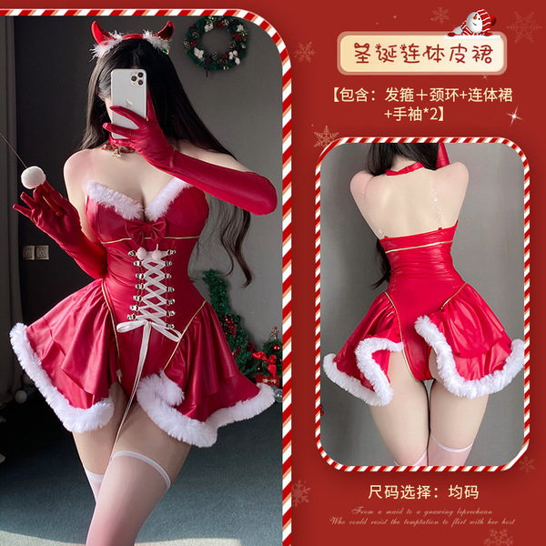 Xianyi Sexy New Year Outfit Set - Premium PVC Devil Costume for Women, No-Remove Lingerie Ensemble - red