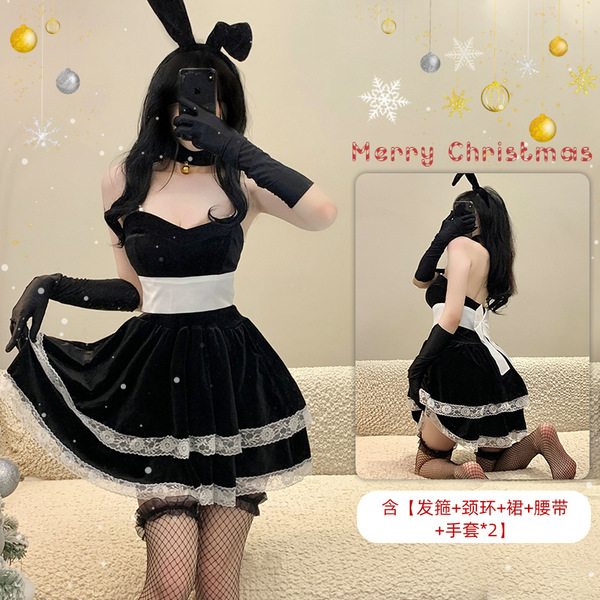 Xianyi Bunny Costume Set - Sexy Christmas Cosplay Outfit for Women, Holiday Party Dress with Ears & Tail - black