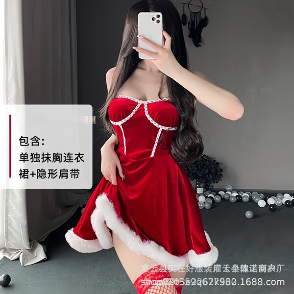 Plus Size Christmas Outfit Set - Sexy Holiday Lingerie & Bunny Costume for New Year's Eve - 0338 Wine Red