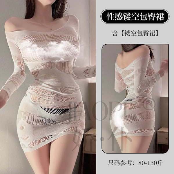Sexy Christmas Bodysuit - Flirty Velvet Mesh Sheer Outfit with Bow Detail, Holiday Lingerie for New Year's Eve - White + open-crotch socks