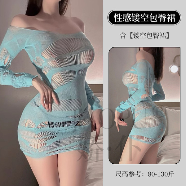 Sexy Christmas Bodysuit - Flirty Velvet Mesh Sheer Outfit with Bow Detail, Holiday Lingerie for New Year's Eve - Lake blue + stockings
