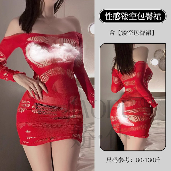 Sexy Christmas Bodysuit - Fluffy Velvet Mesh Outfit with Bow Detail, Sheer Holiday Costume for New Year's Eve - Red + stockings