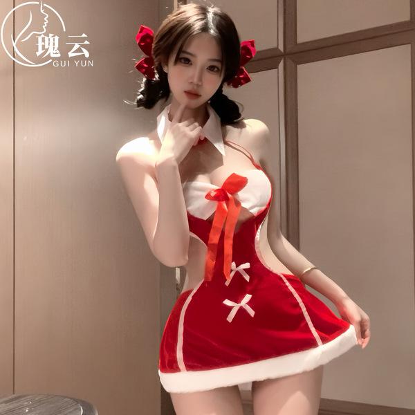 Ruiyun velvet sexy christmas nightgown - cute role play costume & holiday lingerie set featuring festive red and white design...