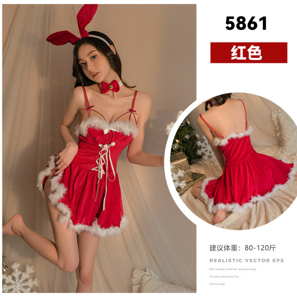 Velvet Bunny Girl Lingerie Set - Playful & Cute New Year Outfit for Women, Sexy Costume Dress with Matching Accessories - red