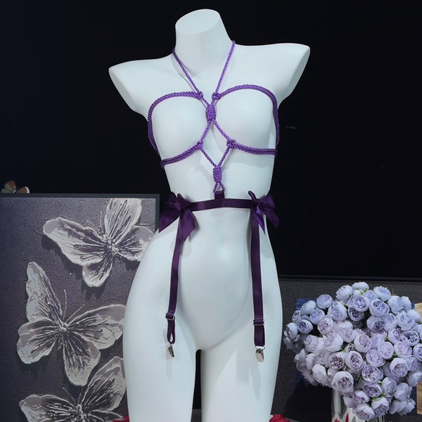 Genuine Yun Sensual Bondage Bodysuit - Sexy Rope Lingerie Set with Pure-Allure SM Uniform for Women - 8144 Purple
