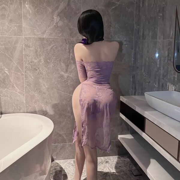 Wangchunshan wild rose off-shoulder sheer qipao lingerie for women - lace sexy pure-yu style backless bodysuit, elegant desig...