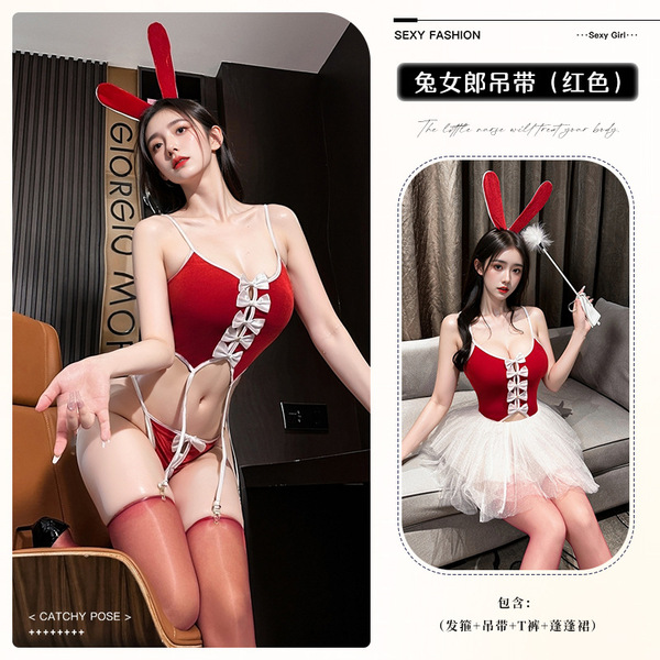 Lemon Tale Velvet Bunny Girl Costume - Sexy Cute New Year Christmas Princess Tutu Dress - 8534 Red + Puffy Skirt