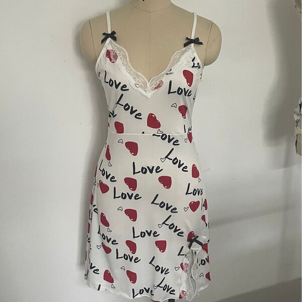 Ins cross-border lace lingerie dress - plus size heart strap nightgown, sexy elegant underwear for women