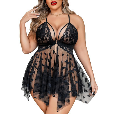 Plus Size Sexy Lingerie Set - Romantic Lace Erotic Outfit for Women,Europe and America-Style Passion Ensemble - black