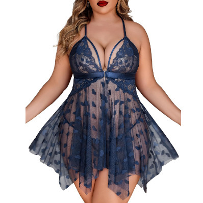 Plus Size Sexy Lingerie Set - Romantic Lace Erotic Outfit for Women,Europe and America-Style Passion Ensemble - blue