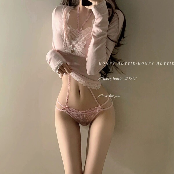 Sexy Lace Bodysuit with Sheer Mesh & Halter Neck – Curvy-Friendly Pure-Delight Mid-Rise Thong Bodysuit - N70☆Pink