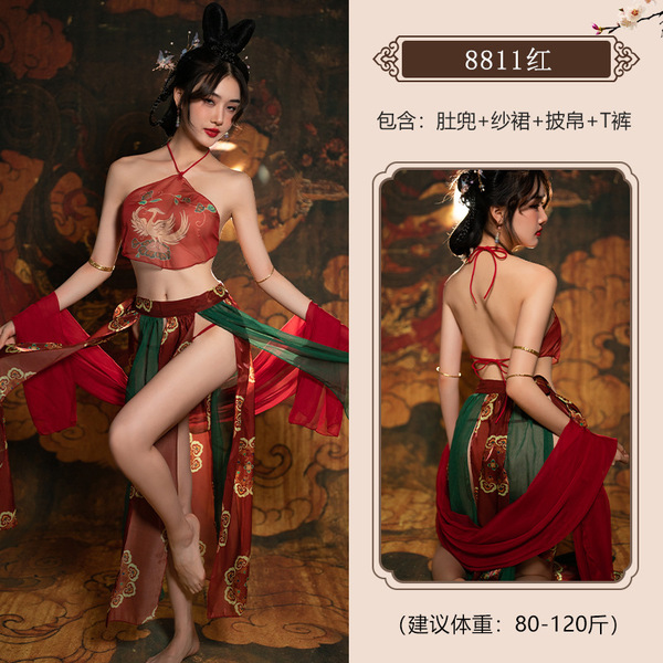 Vintage Chinese Silk Bodice Set - Retro Tang Dynasty Erotic Lingerie with Embroidered Jade Ring Design - 8809