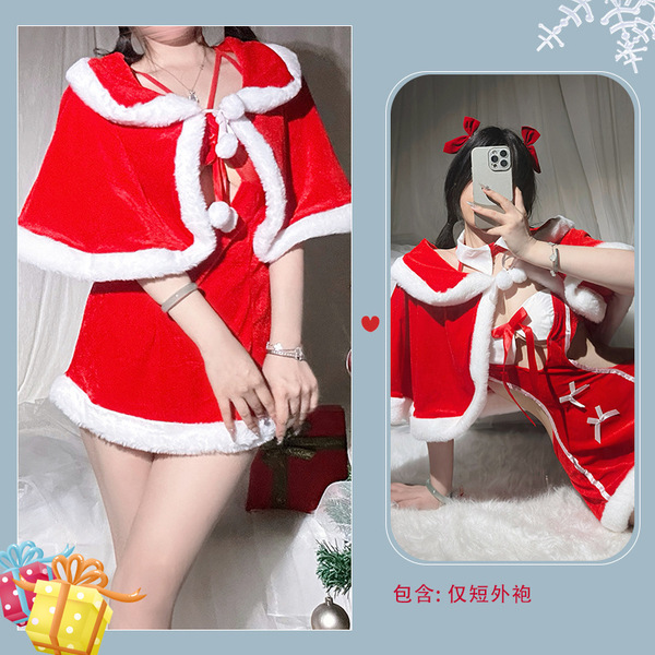 Christmas Velvet Lingerie Nightgown - Sexy Role Play Costume for New Year's Eve & Holiday Parties - 9008 Short Robe