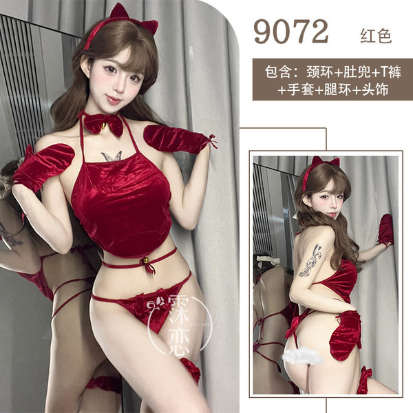 Misty Romance Chinese New Year Lingerie Set - Sheer Vintage-Inspired Bedroom Sleep Dress, No-Remove Seductive Nightwear - 9072-Red