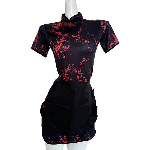Sensual Japanese-Style JK Uniform Bodysuit – Pure & Tempting Schoolgirl Cosplay Deadstock Swimsuit - 9078-Black Chinese Cheongsam