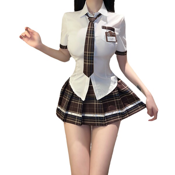 Sexy airusu student uniform lingerie set featuring a white blouse with plaid tie and matching skirt, perfect jk style outfit ...