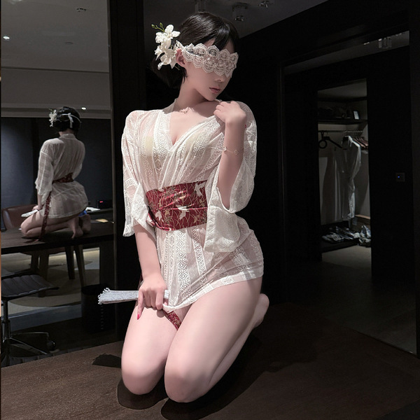 A woman dons an elegant ancient chinese hanfu robe set inspired by the qin-han dynasty, featuring intricate lace details and ...