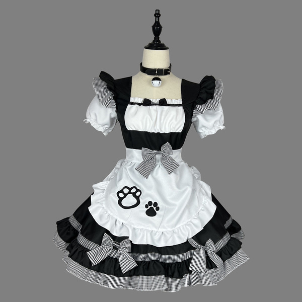 Oushilin Adorable Anime Lolita Dress - Cute Pure-Yuri Maid Costume with Cat Ears & Tail Roleplay Outfit - Black bell