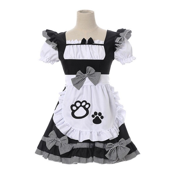 Japanese Maid Cosplay Dress - Sweet Cat-Themed Lolita Dress for Cute Soft Girl Aesthetic - Black cat paw maid + collar