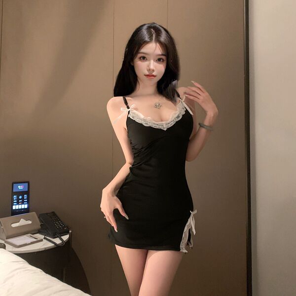 Pure & Playful Lingerie Sleep Set – Sexy Sheer Sleep Dress for Women, Romantic Nightwear Collection - Black [with breast padding]