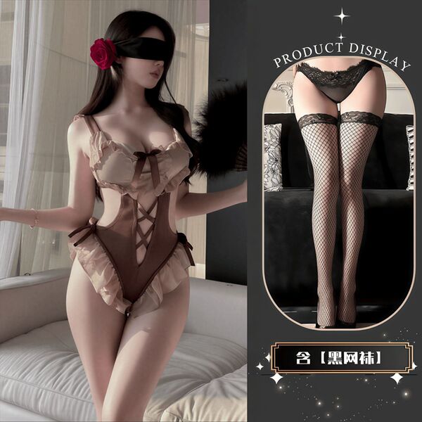 QQNY Pure Allure Sleepwear Set – Elegant Seductive Lingerie for Women, Luxury Intimate Nightwear - Suit + Black Fishnet Stockings