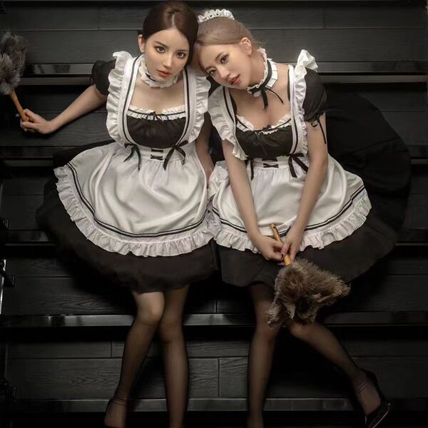 Halloween Maid Costume for Women - Plus Size Lolita Dress, Pure & Tempting Cosplay Outfit, Soft Girl Style - Black Maid Six-Piece Set