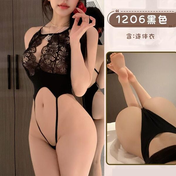 Sexy Sheer Sleepwear Bodysuit for Small Bust Women - Seductive Bedtime Lingerie, No-Remove Transparent Nightwear - black jumpsuit