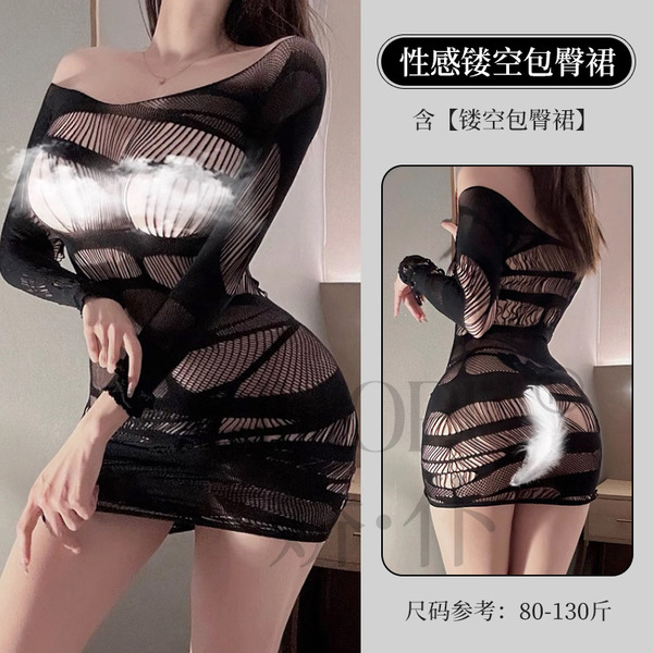 Sexy Christmas Bodysuit - Fluffy Velvet Mesh Outfit with Bow Detail, Sheer Holiday Costume for New Year's Eve - Black + open-crotch socks