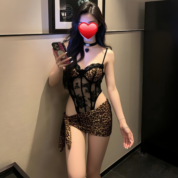Plus Size Sexy Leopard Print Bodysuit with Underwire - Busty Pure & Tempting Midnight Lingerie Set - Black leopard print jumpsuit + short skirt