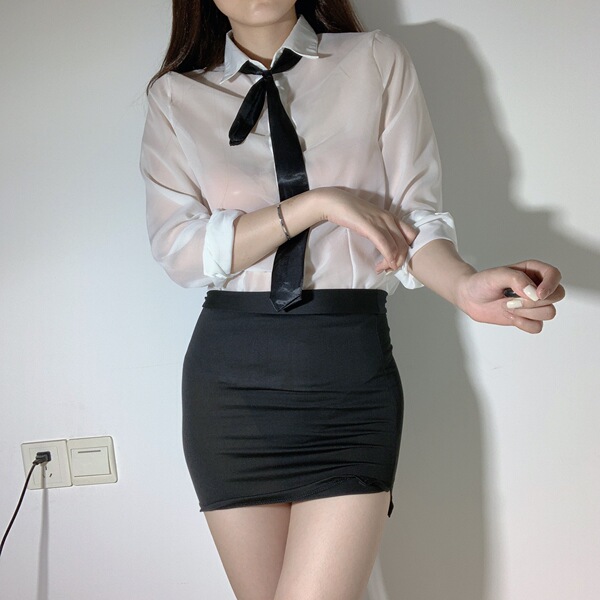 Qingran Sexy Lingerie Set - Tight-Fit Secretary OL Uniform for Women, Teacher Costume & Nightclub Outfit - Black and white