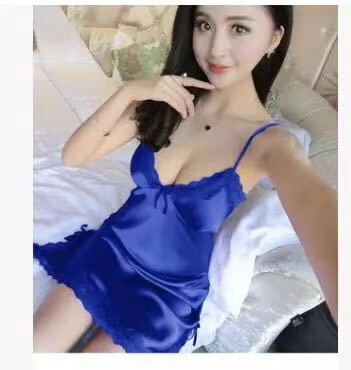 Sexy Lace Trim Cami Sleep Dress for Women – Adjustable Strap Nightgown Set with Matching Briefs, Soft Lightweight Lounge - Blue and black open-crotch socks