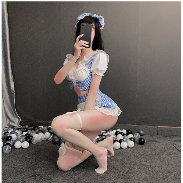 Sexy Maid Costume Set - Seductive Lingerie & Sweet Cosplay Uniform for Women - Blue Maid [Hairpin + Top + Skirt + Underwear]