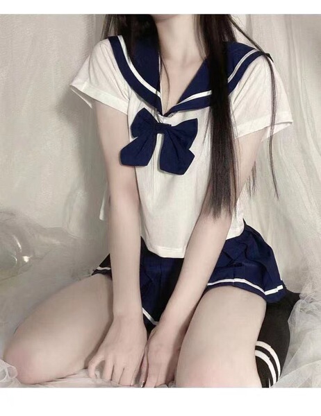 Mannye Qing Sexy Lingerie Set - Cute Schoolgirl JK Uniform Skirt, Seductive & Trendy Outfit for Women - Blue + school socks