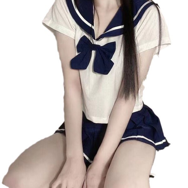New Cute JK Uniform Skirt - Sexy Sailor Style School Outfit for Students & Nightclub Wear - Blue + school socks