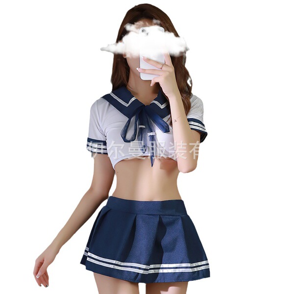 Sexy Schoolgirl JK Uniform Set - Flirty Pleated Skirt, Role Play Lingerie Outfit for Adults - Blue school uniform
