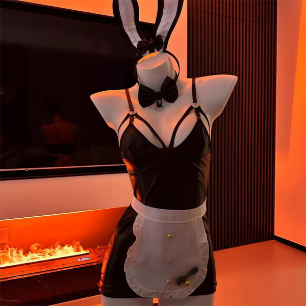 Bunny Girl Cosplay Costume Set - Anime Maid Outfit, Sexy Sleep Dress & Chef Uniform for Women, Plus Size Pure Temptation - Bunny Girl Maid Outfit [Leather Skirt + Ears + Apron + Bracelets * 2]