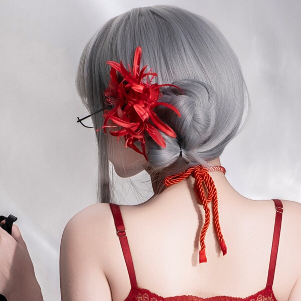 Sexy pure-chic red floral hair clip set featuring intricate flower designs, perfect for buns, side braids, and ponytails.