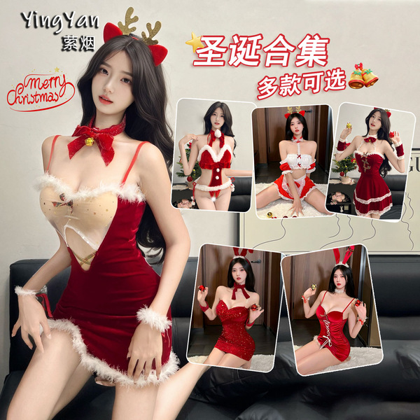 Merry christmas lingerie set - red sheer seductive sleep dress, no-remove uniform style for new years eve & bedroom romance
